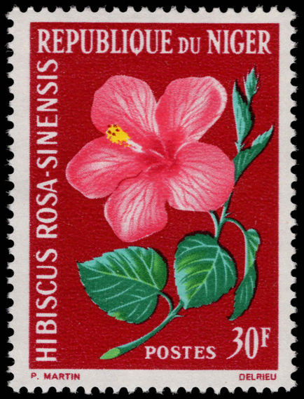 Niger 1964 30f Hibiscus rosa-sinensis unmounted mint.