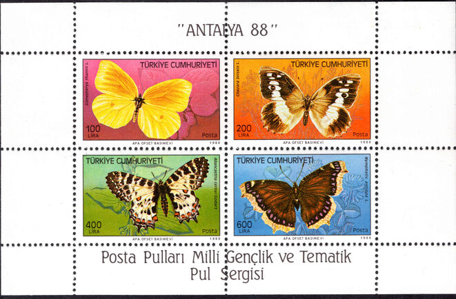 Turkey 1988 Butterflies souvenir sheet unmounted mint.