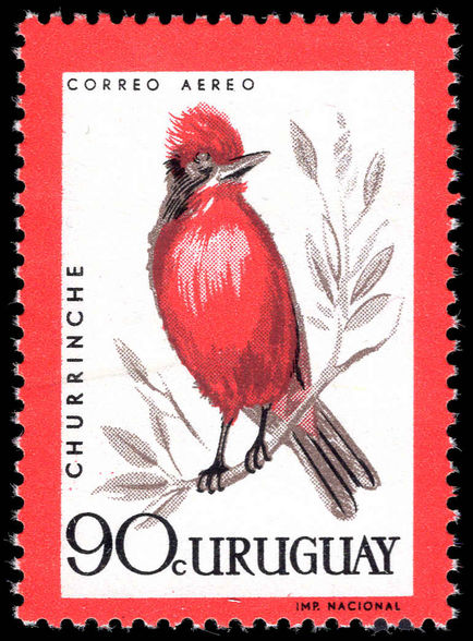 Uruguay 1962 90c Vermillion Flycatcher unmounted mint.
