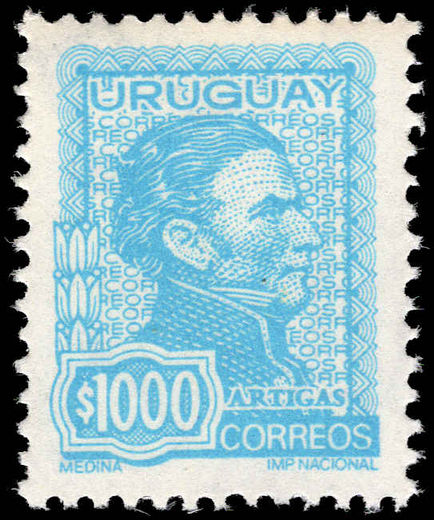 Uruguay 1972 1000p blue General Jose Artigas unmounted mint.