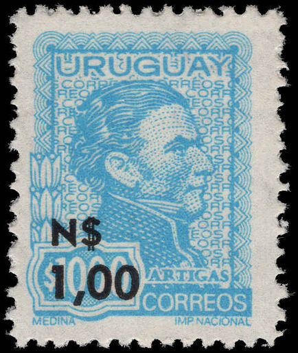 Uruguay 1975 1p on 1000p provisional unmounted mint.