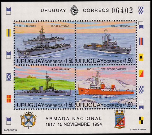 Uruguay 1994 Navy Ships souvenir sheet unmounted mint.