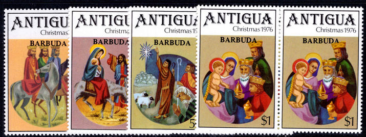 Barbuda 1976 Christmas in horizontal pairs one with malformed second A in Barbuda unmounted mint.