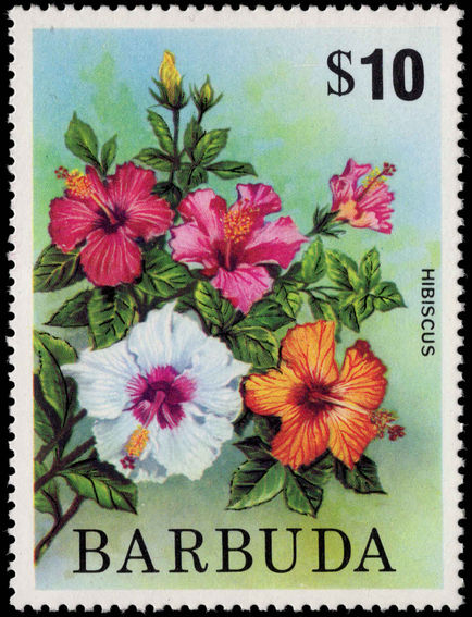 Barbuda 1974-75 $10 Hibiscus unmounted mint.