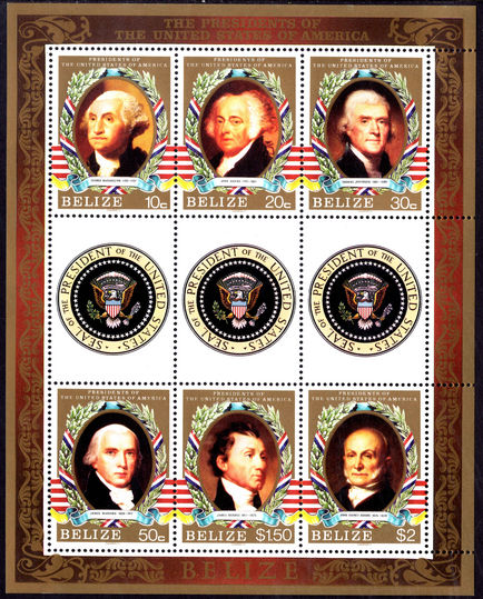 Belize 1986 US Presidents sheetlet unmounted mint.