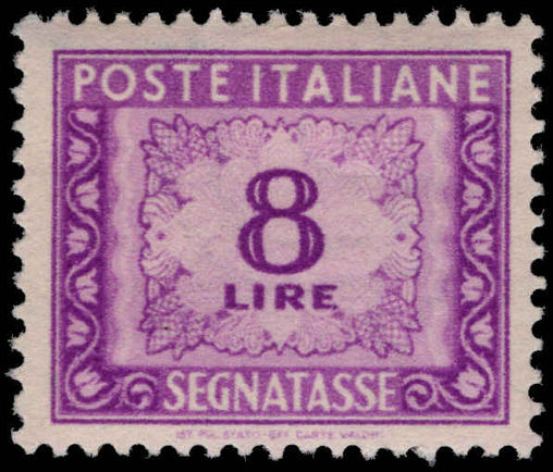Italy 1947-54 8l bright mauve postage due wmk winged wheel fine unmounted mint.