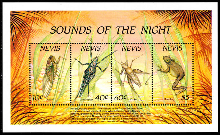 Nevis 1989 Sounds of the Night souvenir sheet unmounted mint.