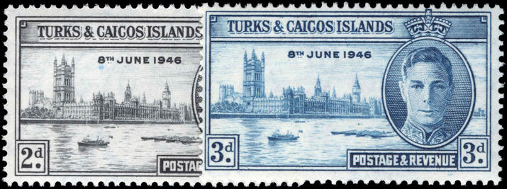 Turks & Caicos Islands 1946 Victory set lightly mounted mint.