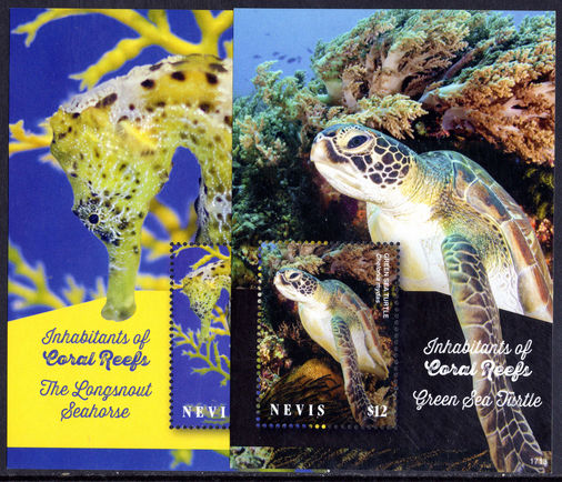 Nevis 2017 Coral reef souvenir sheet set unmounted mint.