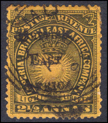 British East Africa 1895 2½a black on yellow fine used.