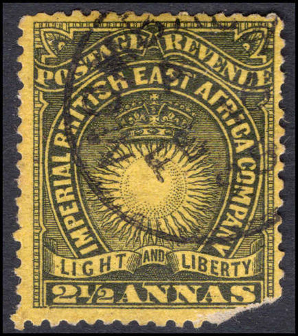 British East Africa 1890-95 2½a black on yellow (faults) used.