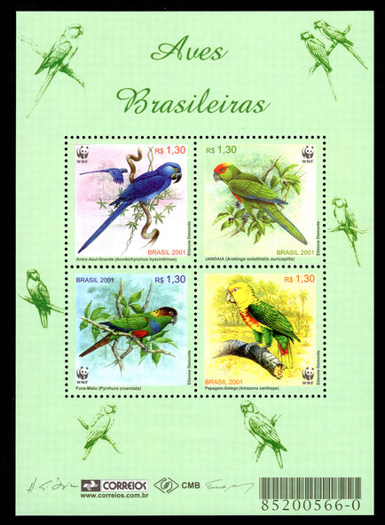 Brazil 2001 Birds souvenir sheet unmounted mint.