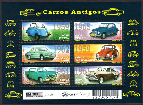 Brazil 2001 Cars souvenir sheet unmounted mint.