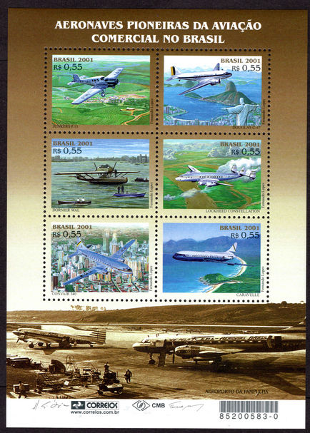 Brazil 2001 Commercial Aircraft souvenir sheet unmounted mint.