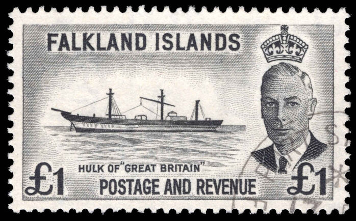 Falkland Islands 1952 £1 SS Great Britain fine used.