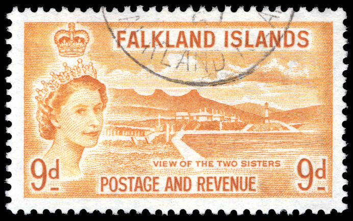 Falkland Islands 1955-57 9d Two Sisters fine used.
