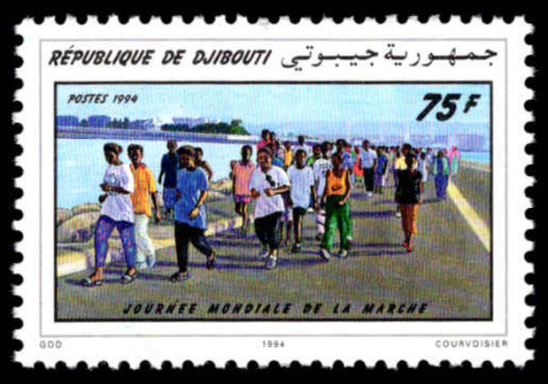 Djibouti 1994 World Walking Day unmounted mint. Lightly handstamped Post-museet Oslo from UPU archive.