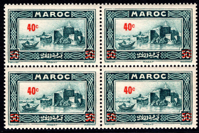 French Morocco 1939 40c air provisional in blocks of 4 unmounted mint.