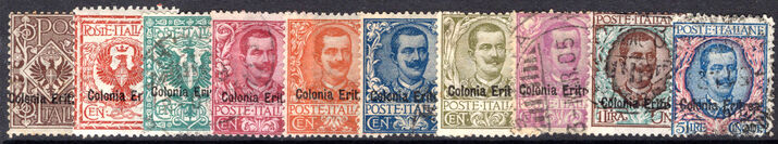 Eritrea 1903 set mixed mint and used missing 40c. Several suspected regummed.