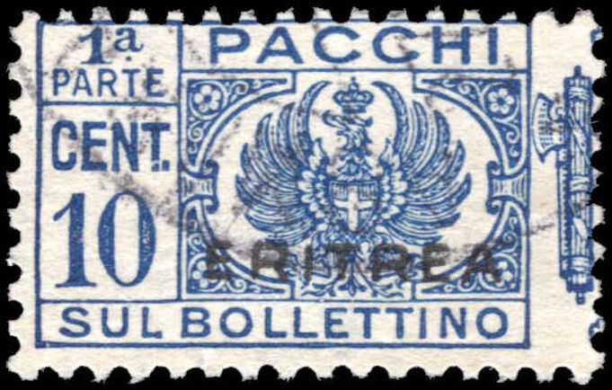 Eritrea 1927-37 10c deep blue parcel post half fine used.