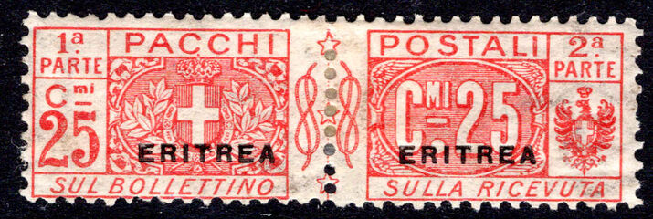 Eritrea 1916-24 25c Parcel Post small overprint lightly mounted mint.