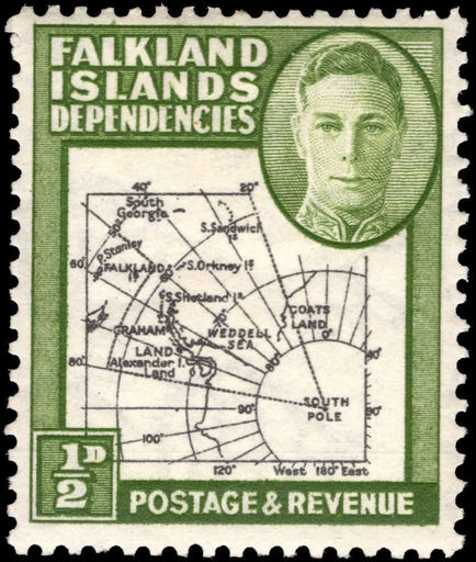Falkland Island Dependencies 1946-49 ½d black and green thick map lightly mounted mint.