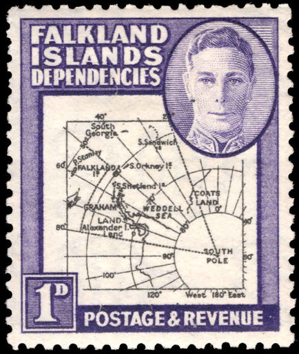 Falkland Island Dependencies 1946-49 1d black and violet thick map lightly mounted mint.