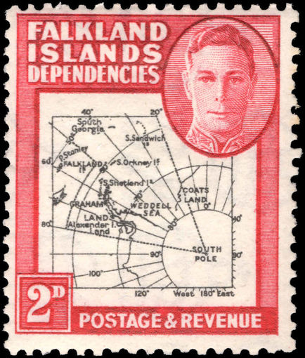 Falkland Island Dependencies 1946-49 2d black and carmine thick map lightly mounted mint.
