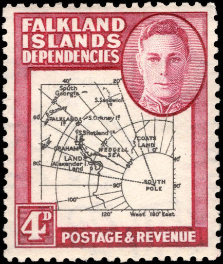 Falkland Island Dependencies 1946-49 4d black and claret thick map lightly mounted mint.