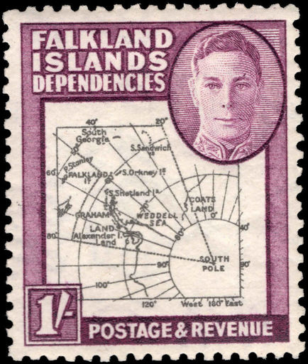 Falkland Island Dependencies 1946-49 1s black and purple thick map lightly mounted mint.