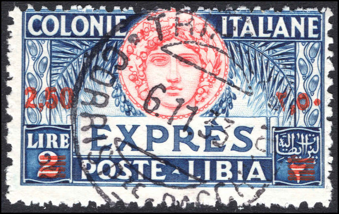Libya 1927-36 2l50 on 2l on Express signed Bolaffi and Enzo Diena fine used. fine used.