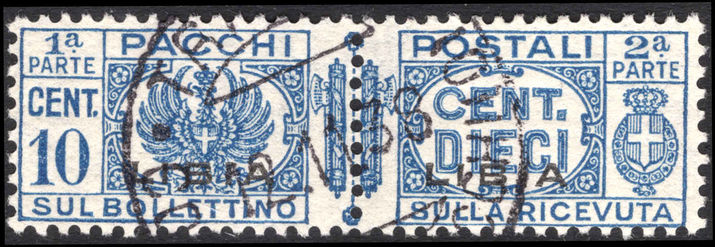 Libya 1927-39 10c blue parcel post pair fine used.