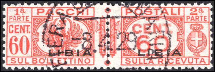 Libya 1927-39 60c rose-scarlet parcel post pair fine used.