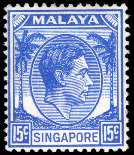 Singapore 1948-52 15c ultramarine perf 14 lightly mounted mint.