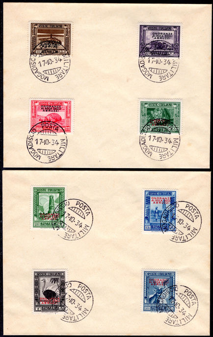 Somalia 1934 Duke of Abruzzi set fine used on 2 unaddressed covers.
