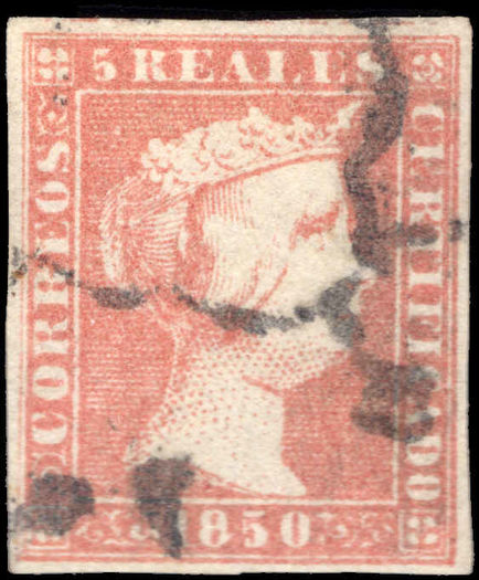 Spain 1850 5r dull red thick paper extremely fine used.