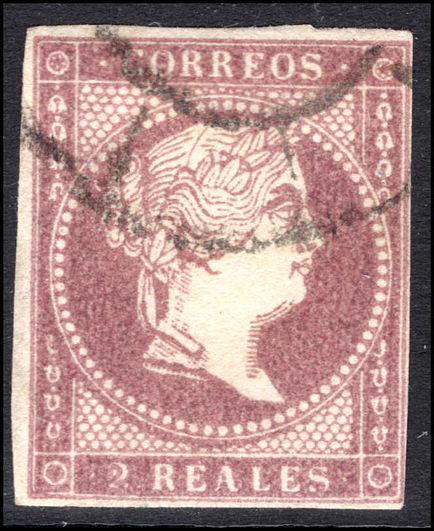 Spain 1856-59 2r dull purple thick white paper fine used.