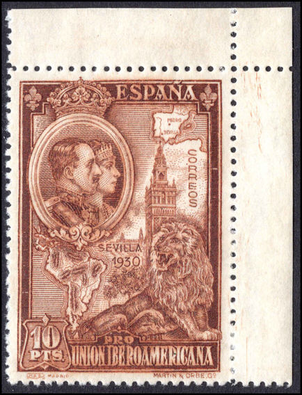 Spain 1930 Spanish-American Exhibition 10p recess unmounted mint.