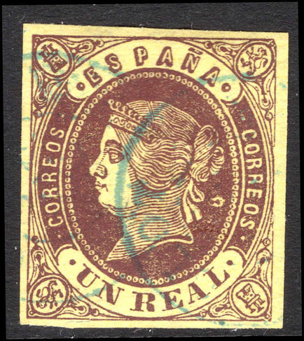 Spain 1862 1r brown on straw fine used.