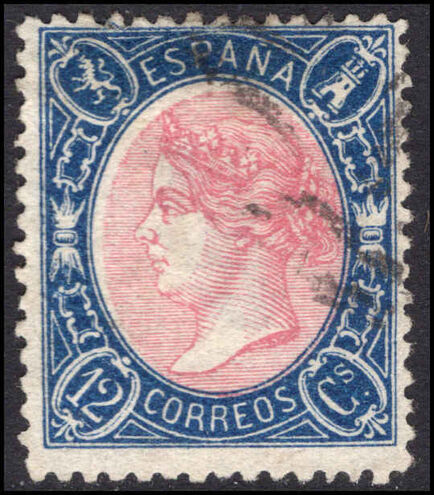 Spain 1865 12c rose and deep blue fine used.