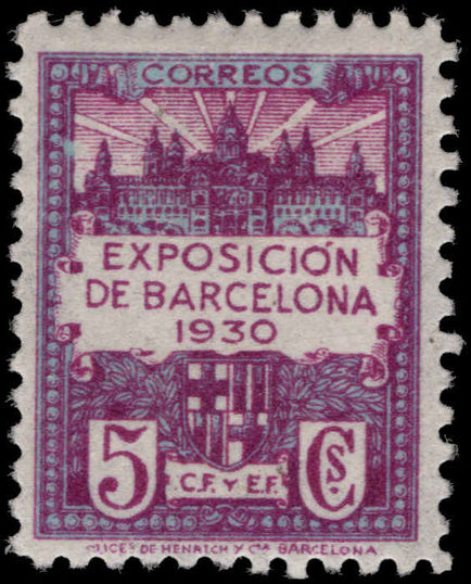 Spain 1930 5c Barcelona violet and blue lightly mounted mint.