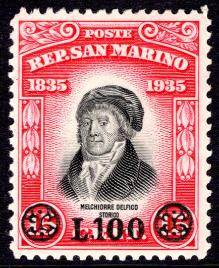 San Marino 1948 100l provisional fine unmounted mint.
