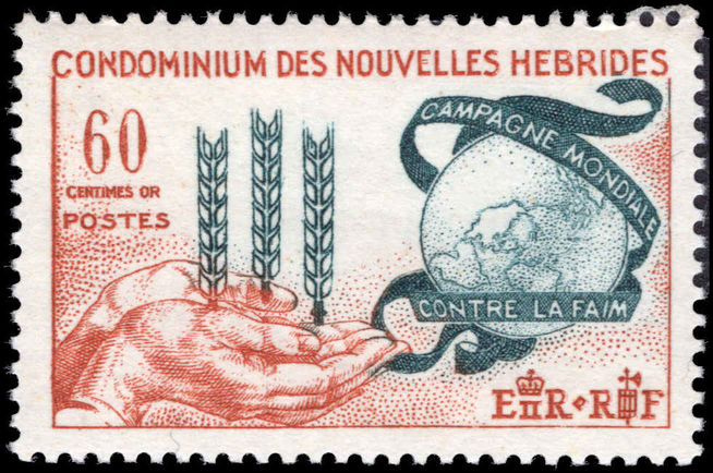 French New Hebrides 1963 Freedom From Hunger lightly mounted mint.