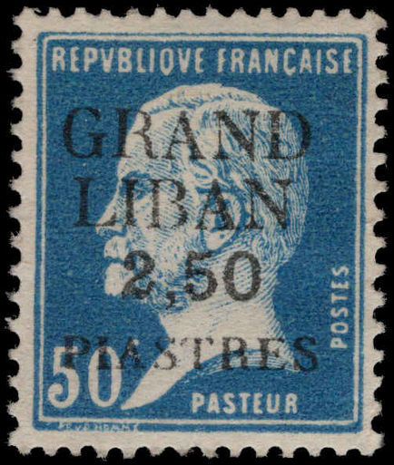 Lebanon 1924 (1st Jan-June) 2p50 on 50c blue Pasteur mounted mint.