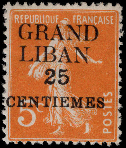 Lebanon 1924 (1st Jan-June) 25c on 5c orange mounted mint.