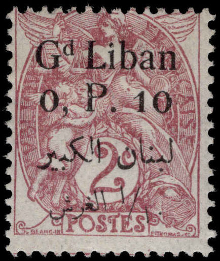 Lebanon 1924-25 0p.10 on 2c claret mounted mint.