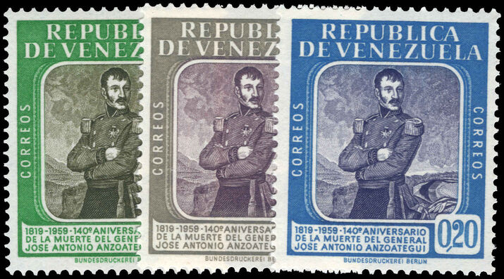 Venezuela 1960 140th Death Anniversary of Gen. Anzoategui regular set unmounted mint.