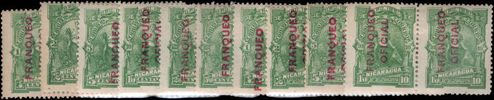 Nicaragua 1891 Official set in pairs lightly mounted mint.