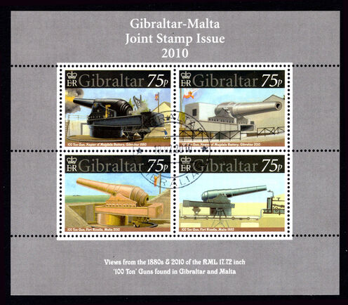 Gibraltar 2010 100 Ton Gun souvenir sheet fine used.