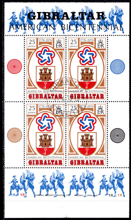 Gibraltar 1976 American revolution sheetlet fine used.